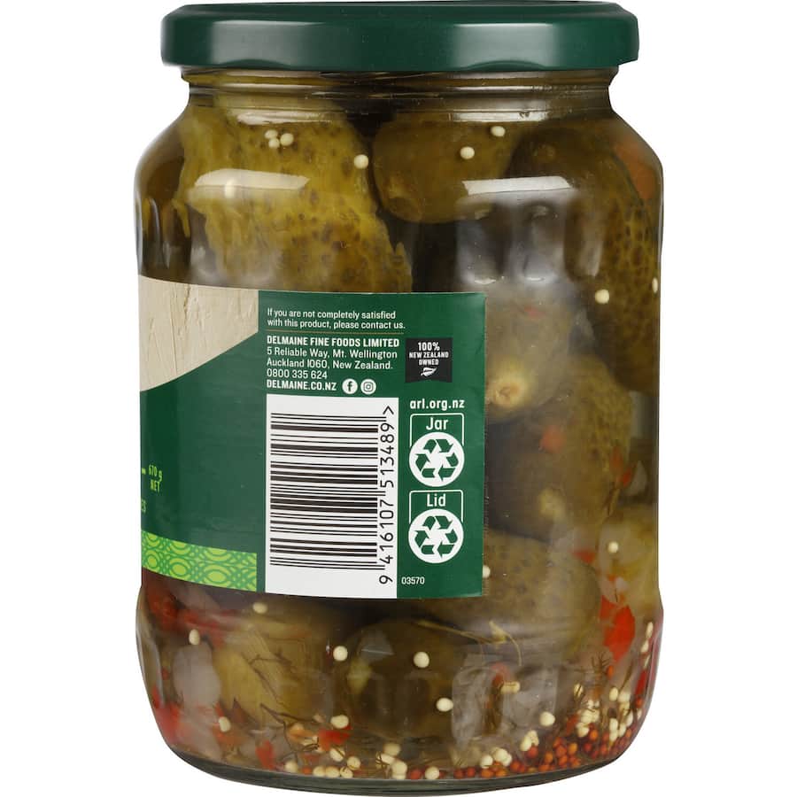 Delmaine Gherkins Whole Jar 670g