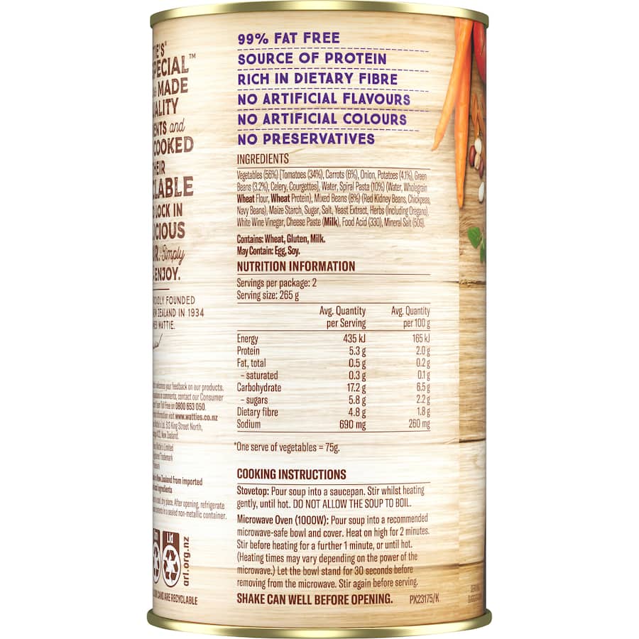 Wattie's Very Special Soup Italian Minestrone Canned 535g