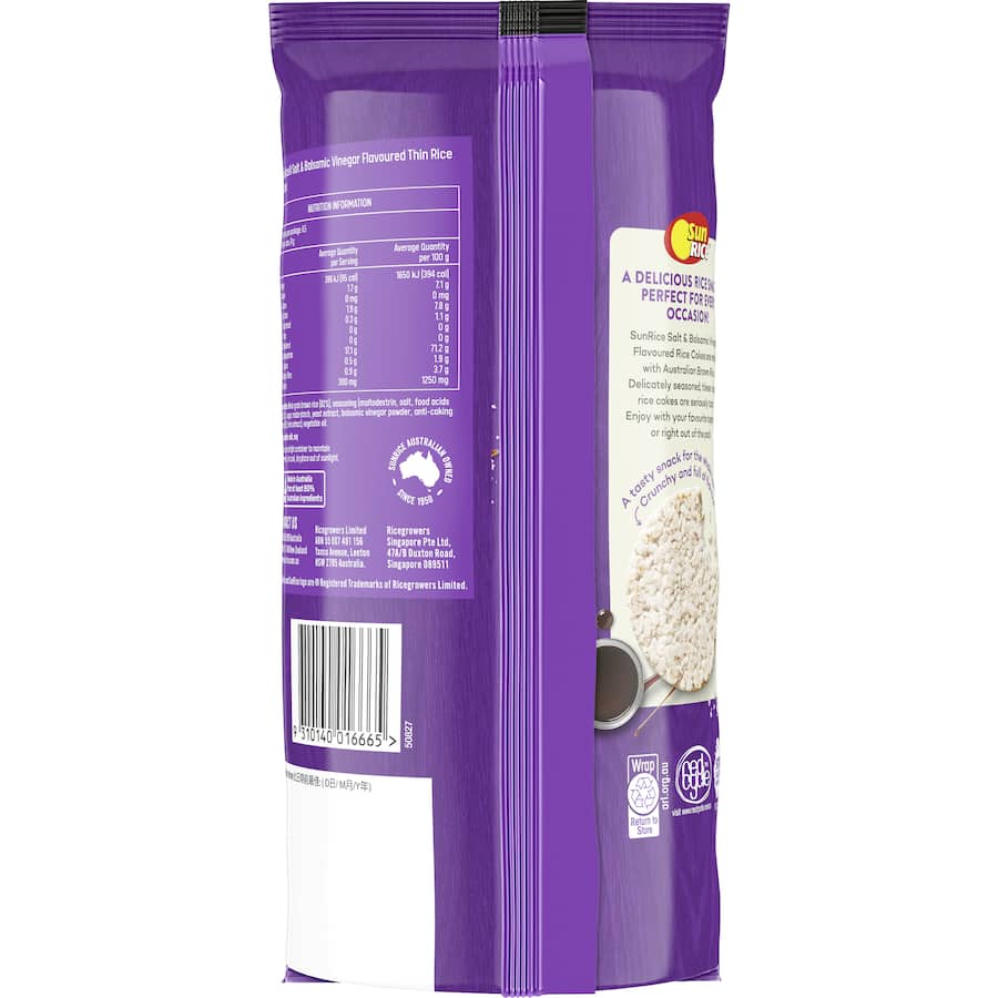 Sunrice Thin Rice Cakes Salt And Balsamic Vinegar 160g
