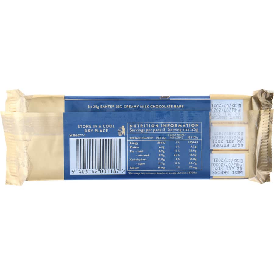 Whittakers Chocolate Bar Milk 3pk 75g