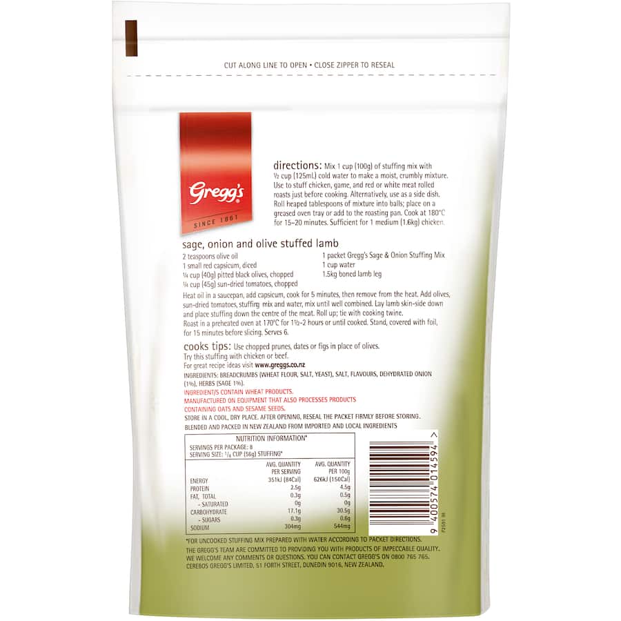 Greggs Stuffing Mix Sage & Onion Resealable pouch 200g
