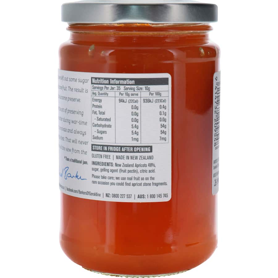 Barkers Apricot Jam NZ Fruit Jar 350g