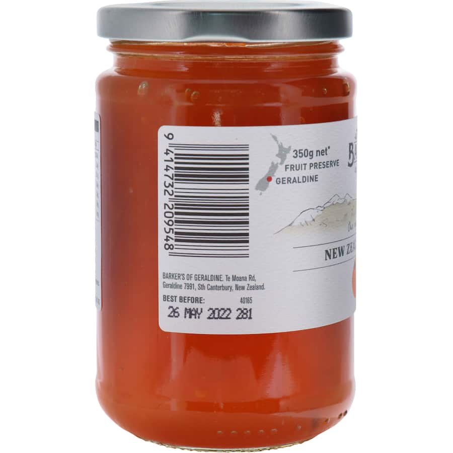 Barkers Apricot Jam NZ Fruit Jar 350g