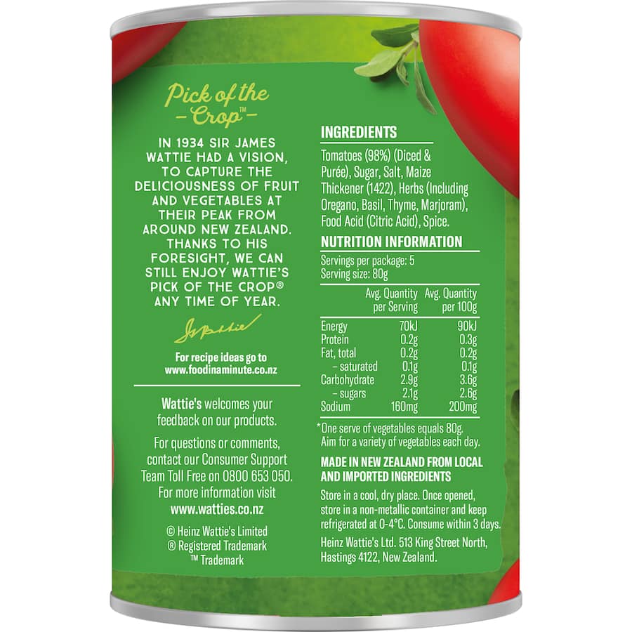 Watties Flavoured Tomatoes Italian Style Can 400g