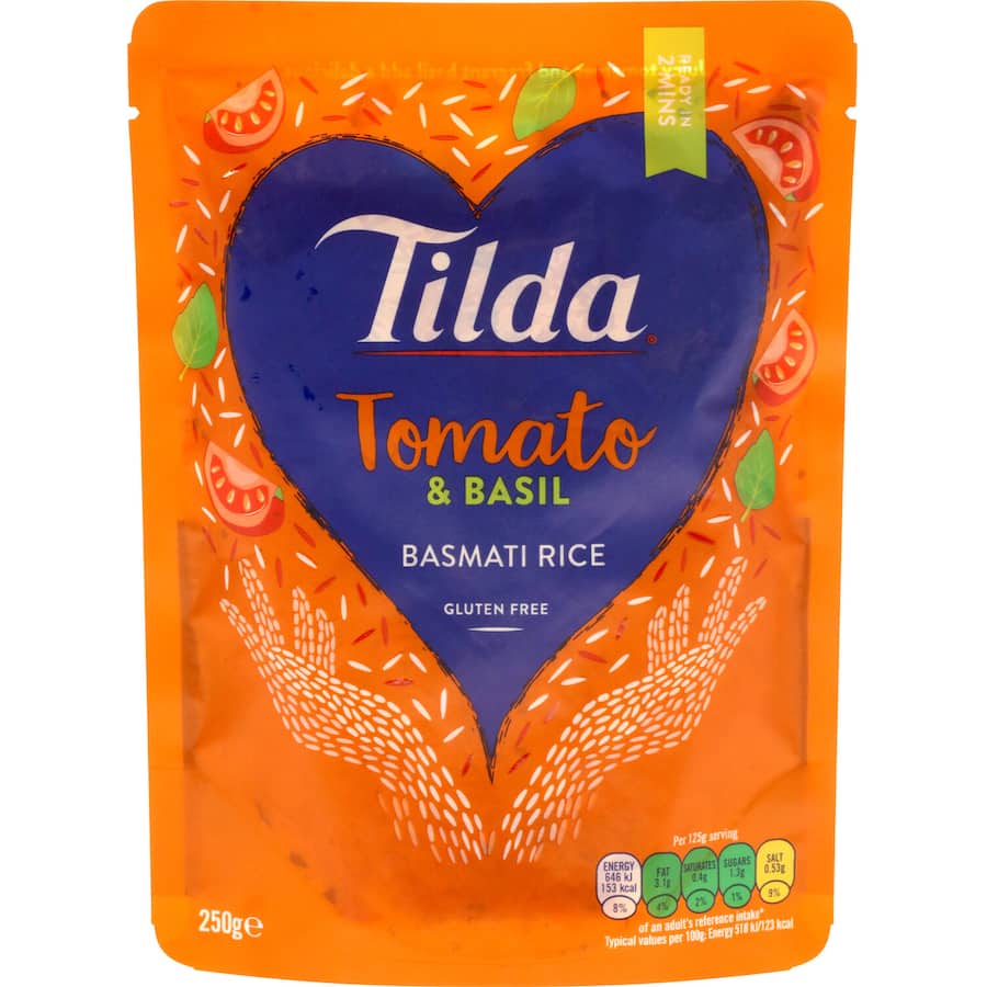 Tilda Steamed Rice Tomato & Basil Basmati Pouch 250g