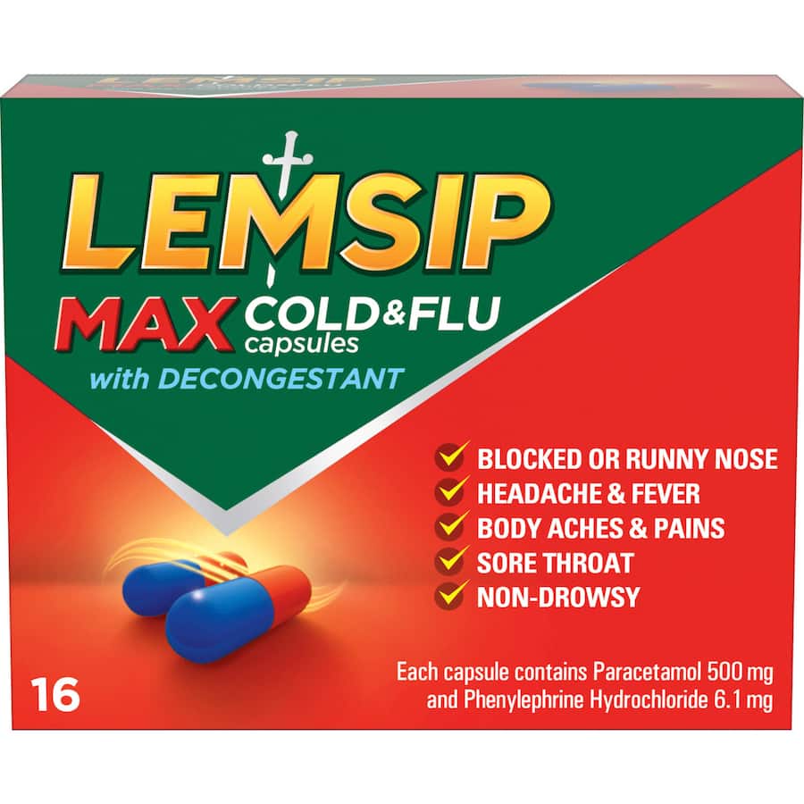Lemsip Max Cold & Flu Medicine With Decongestant Capsules 16pack