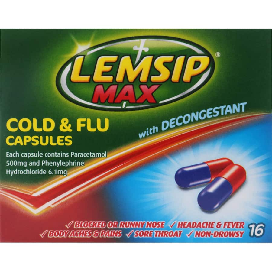 Lemsip Max Cold & Flu Medicine With Decongestant Capsules 16pack