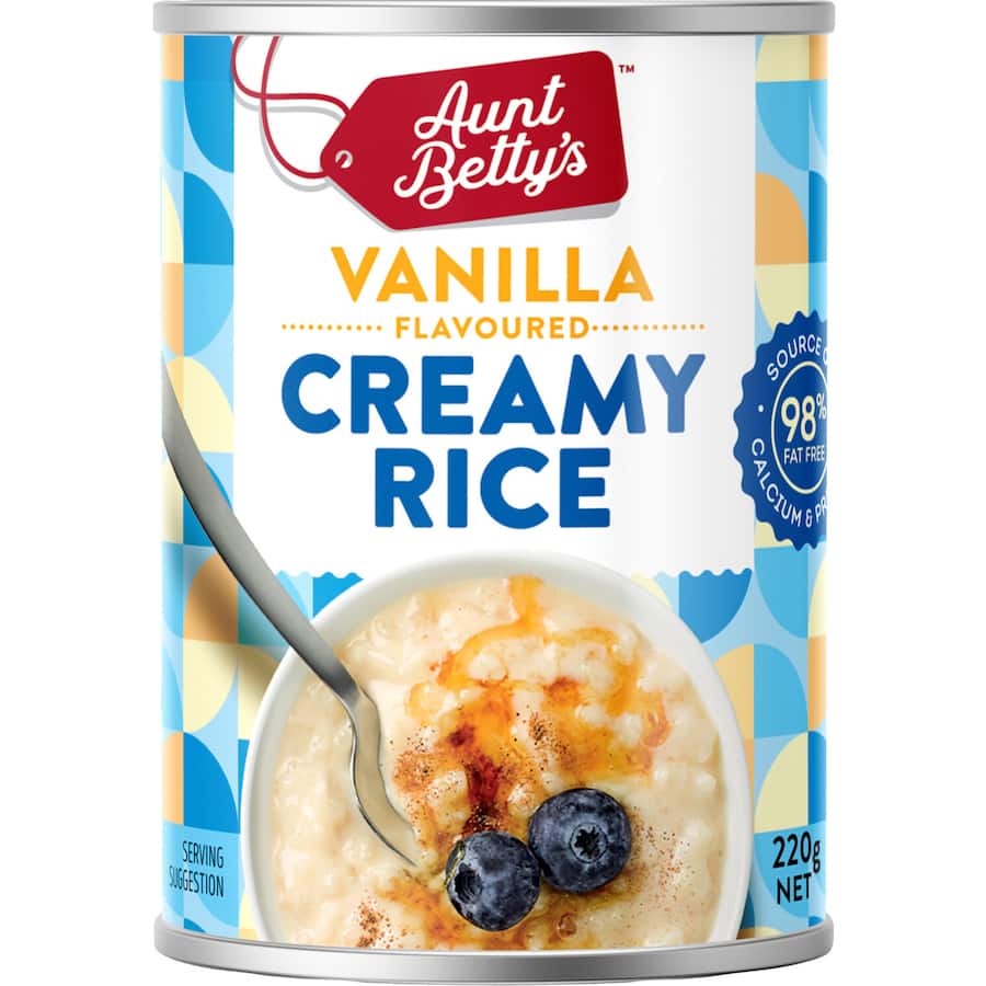 Aunt Bettys Rice 2 Go Creamed Rice Vanilla Creamy Rice Can 220g