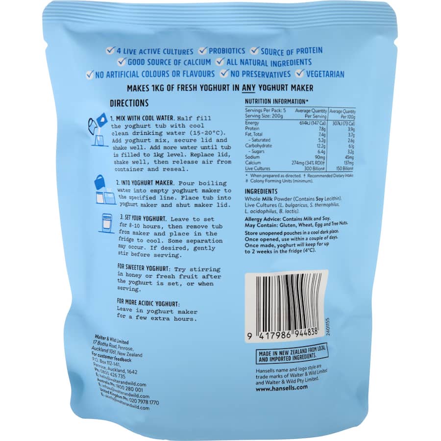 Hansells Classic Yoghurt Base Natural Sachet 140g