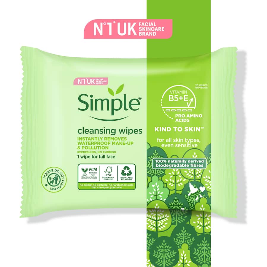 Simple Kind To Skin Cleansing Wipes Biodegradable 25pack