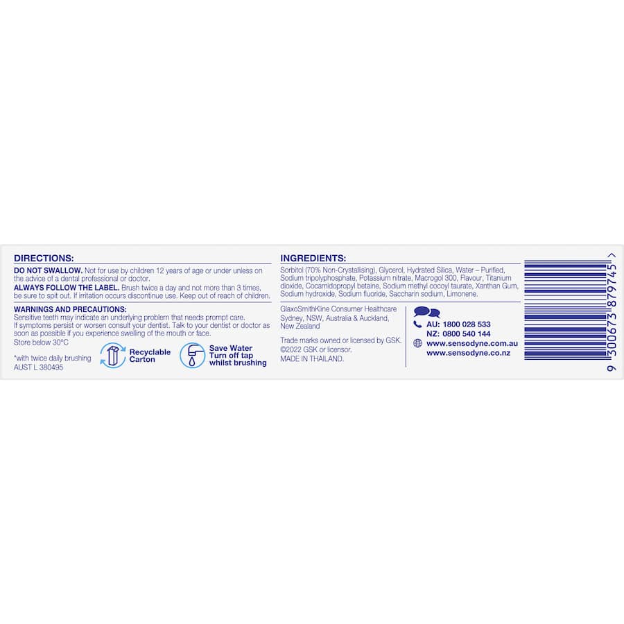 Sensodyne Sensitive Teeth Toothpaste Extra Fresh Complete Care And Smart Clean 100g