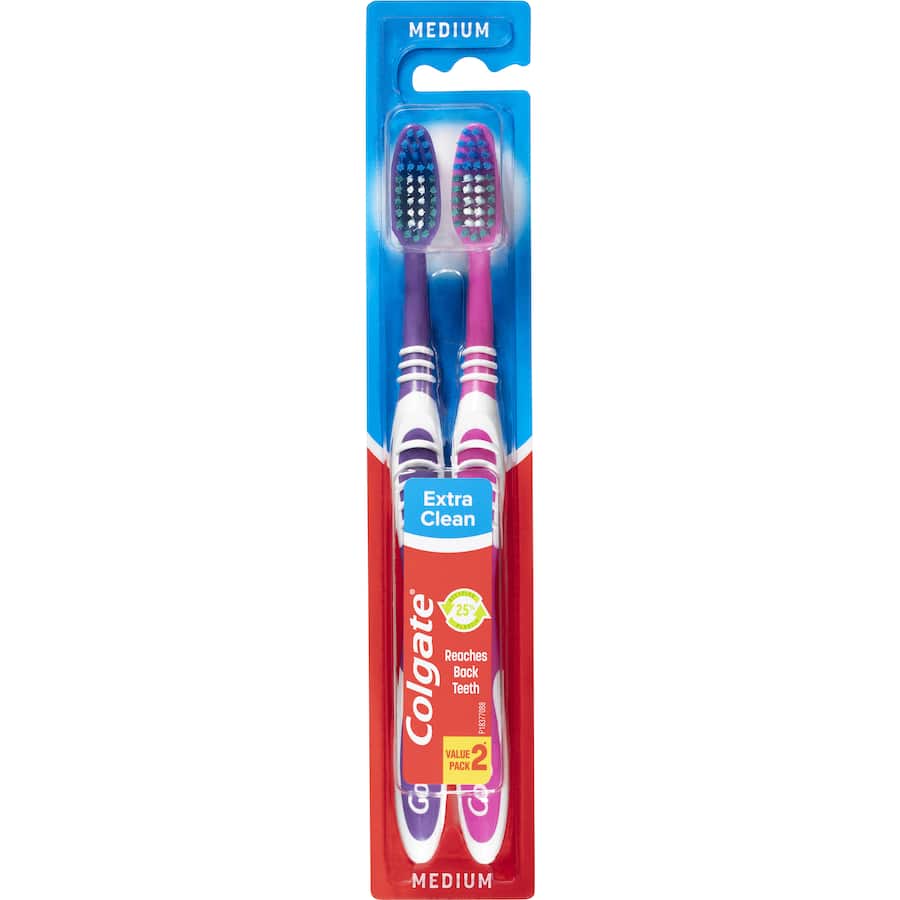 Colgate Extra Clean Toothbrush Medium Bristles Value Pack 2pack