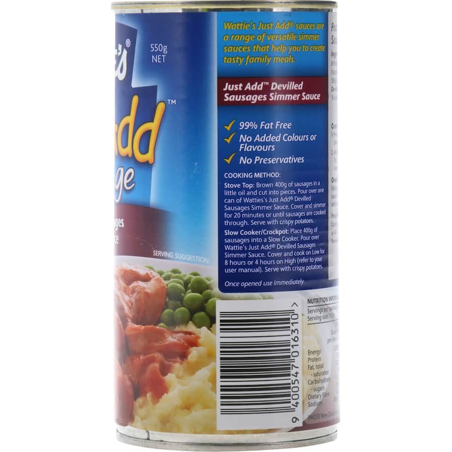 Watties Just Add Simmer Sauce Devilled Sausages Can 550g