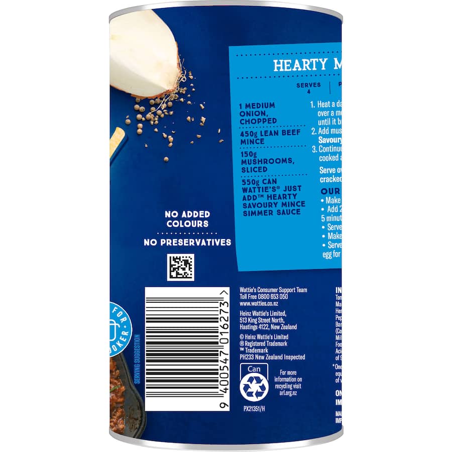 Watties Just Add Simmer Sauce Hearty Savoury Mince Can 550g