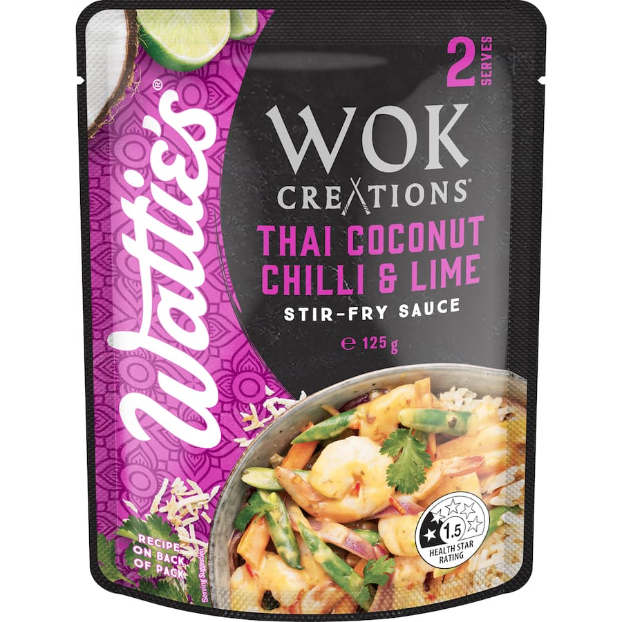 Watties Wok Creations Stir-fry Sauce Thai Coconut Chilli & Lime Pouch 125g