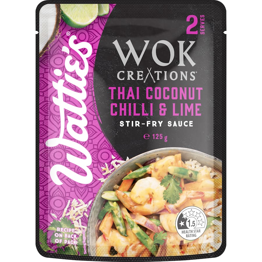 Watties Wok Creations Stir-fry Sauce Thai Coconut Chilli & Lime Pouch 125g