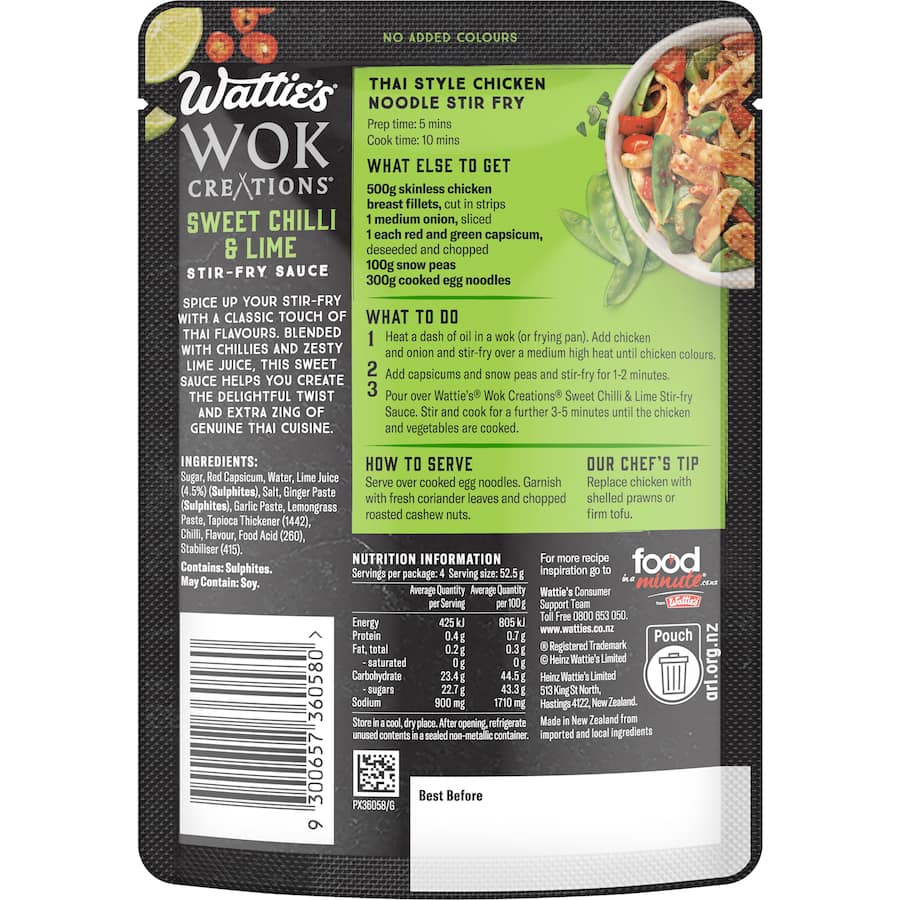 Watties Wok Creations Stir-fry Sauce Sweet Chilli & Lime Pouch 210g