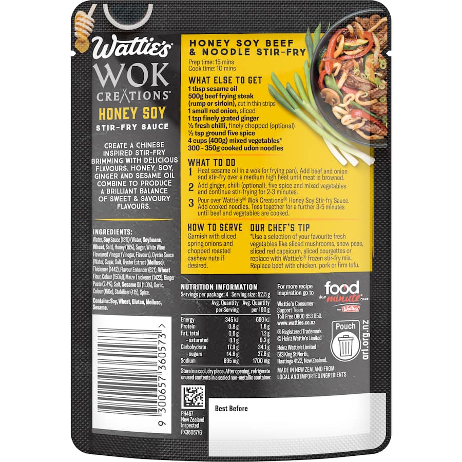 Watties Wok Creations Stir-fry Sauce Honey Soy Pouch 210g