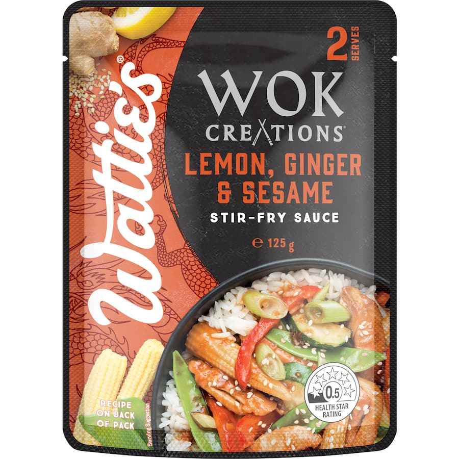 Watties Wok Creations Stir-fry Sauce Lemon, Ginger & Sesame Pouch 125g