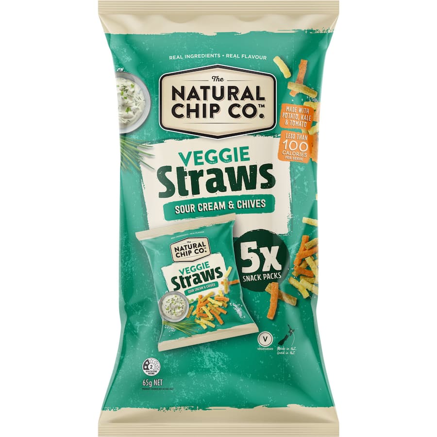 The Natural Chip Company Corn Snacks Veggie Straws Sour Cream 65g 5pack