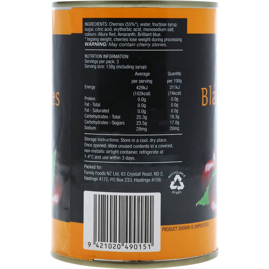 Family Black Cherries In Syrup 415g