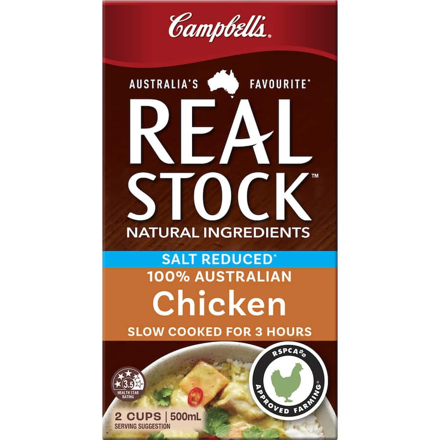 Campbells Real Stock Chicken Stock Liquid Reduced Salt Carton 500mL