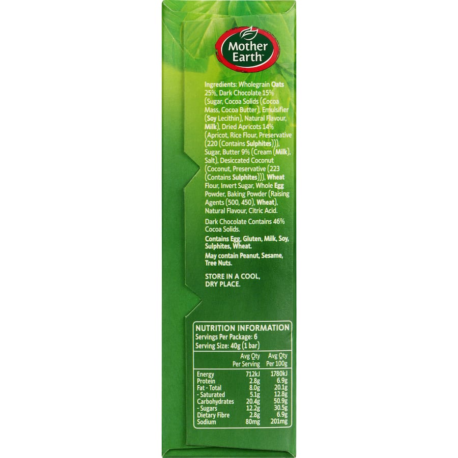 Mother Earth Oaty Slices Oat Bars Apricot Chocolate 6pk 240g