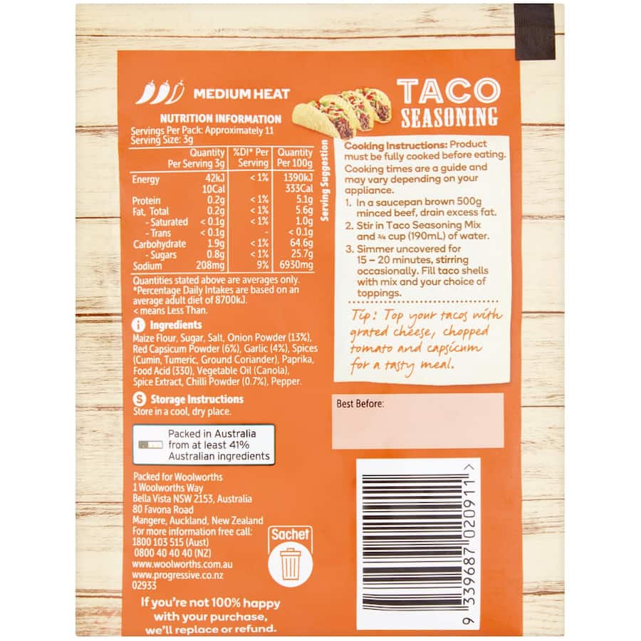 Woolworths Taco Seasoning  Sachet 35g
