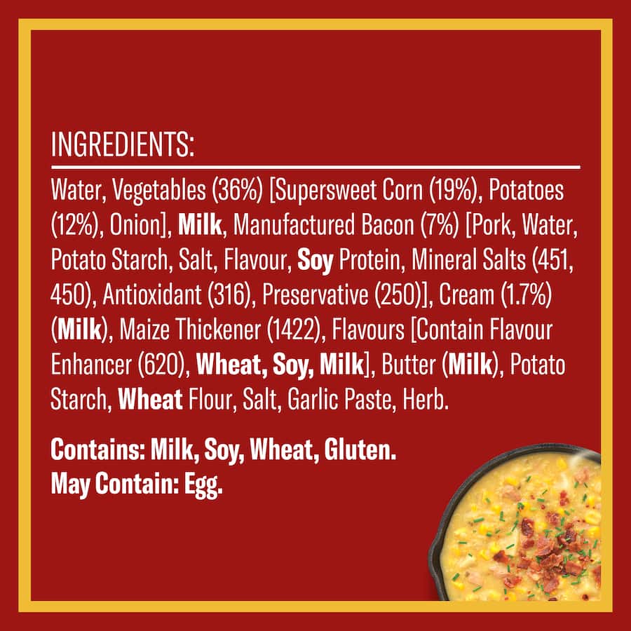 Wattie's Hearty Soup Corn & Bacon Chowder Canned 535g