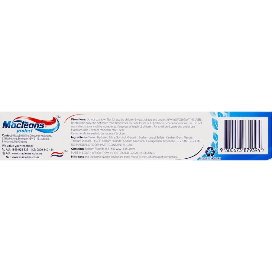 Macleans Protect Toothpaste Fresh Mint Tube 170g