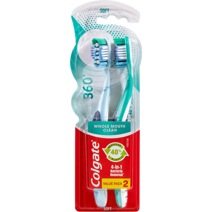 Colgate 360 Whole Mouth Clean Toothbrush Soft Bristles Value Pack 2pack