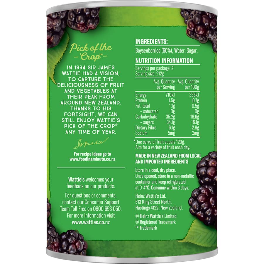 Watties Boysenberries In Syrup  Can 425g