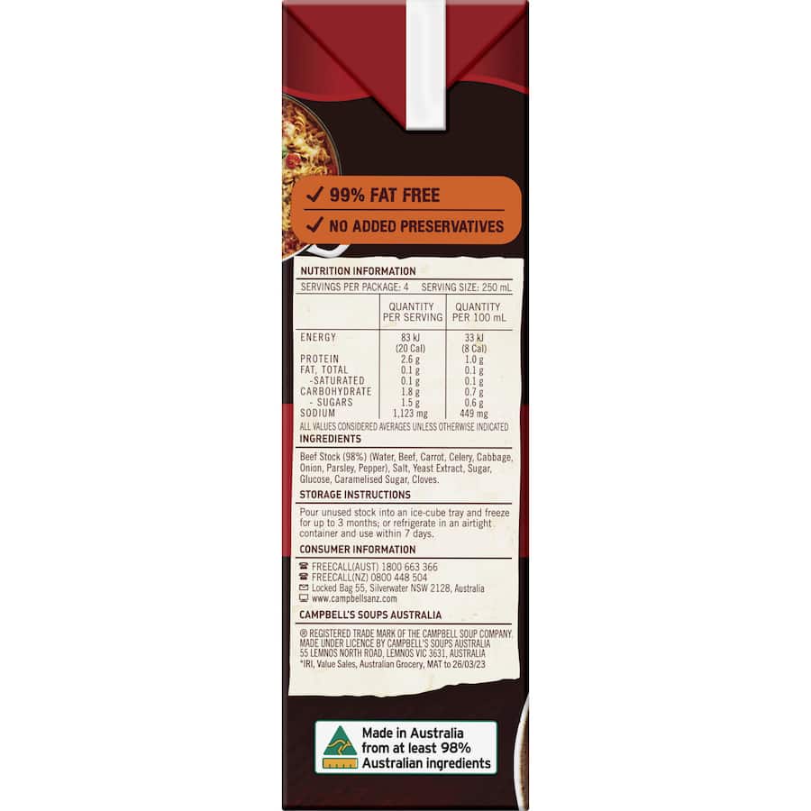 Campbells Real Stock Beef Stock Liquid Carton 1L