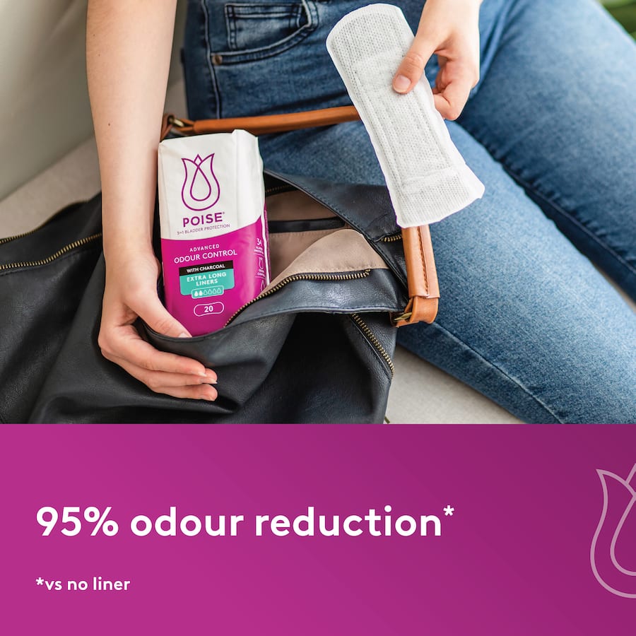 Poise Continence Liner Extra Long With Charcoal 20pack