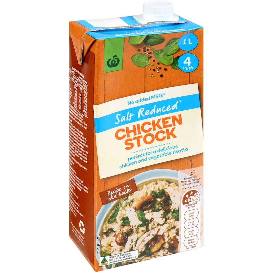 Woolworths Chicken Stock Liquid Salt Reduced Carton 1L