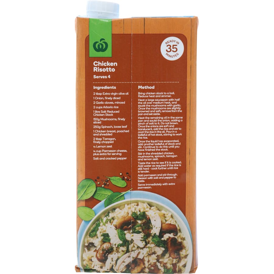 Woolworths Chicken Stock Liquid Salt Reduced Carton 1L