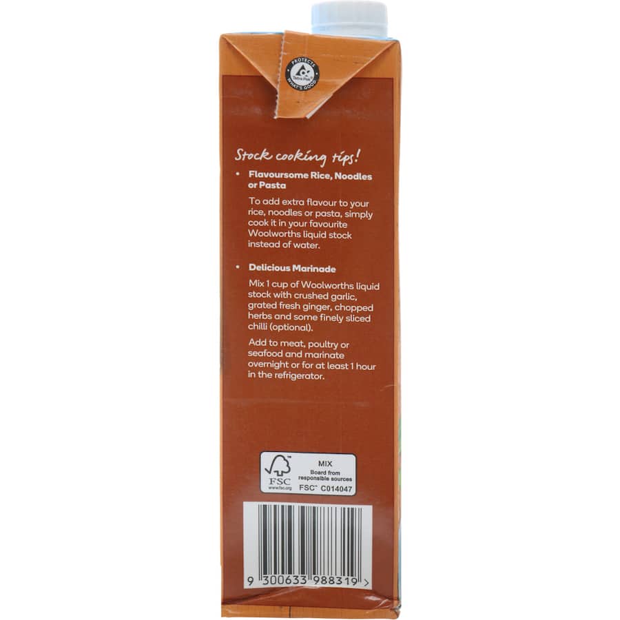 Woolworths Chicken Stock Liquid Salt Reduced Carton 1L
