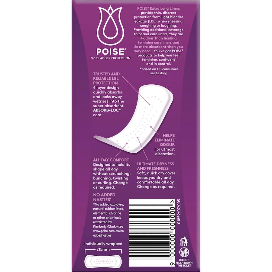 Poise Womens Continence Pads Extra Long Liners 22pack