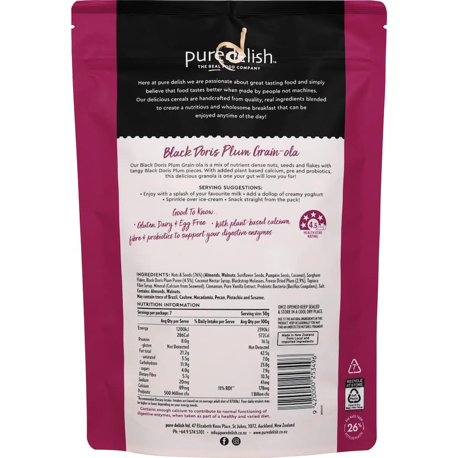 Pure Delish Granola Gut Health Black Doris Plum 350g