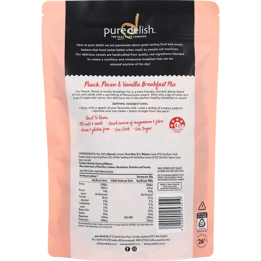 Pure Delish Keto Breakfast Mix Peach, Pecan & Vanilla 350g