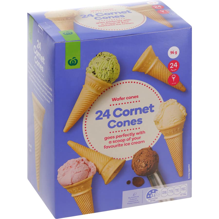 Woolworths Ice Cream Cones Cornet Boxed 24pack