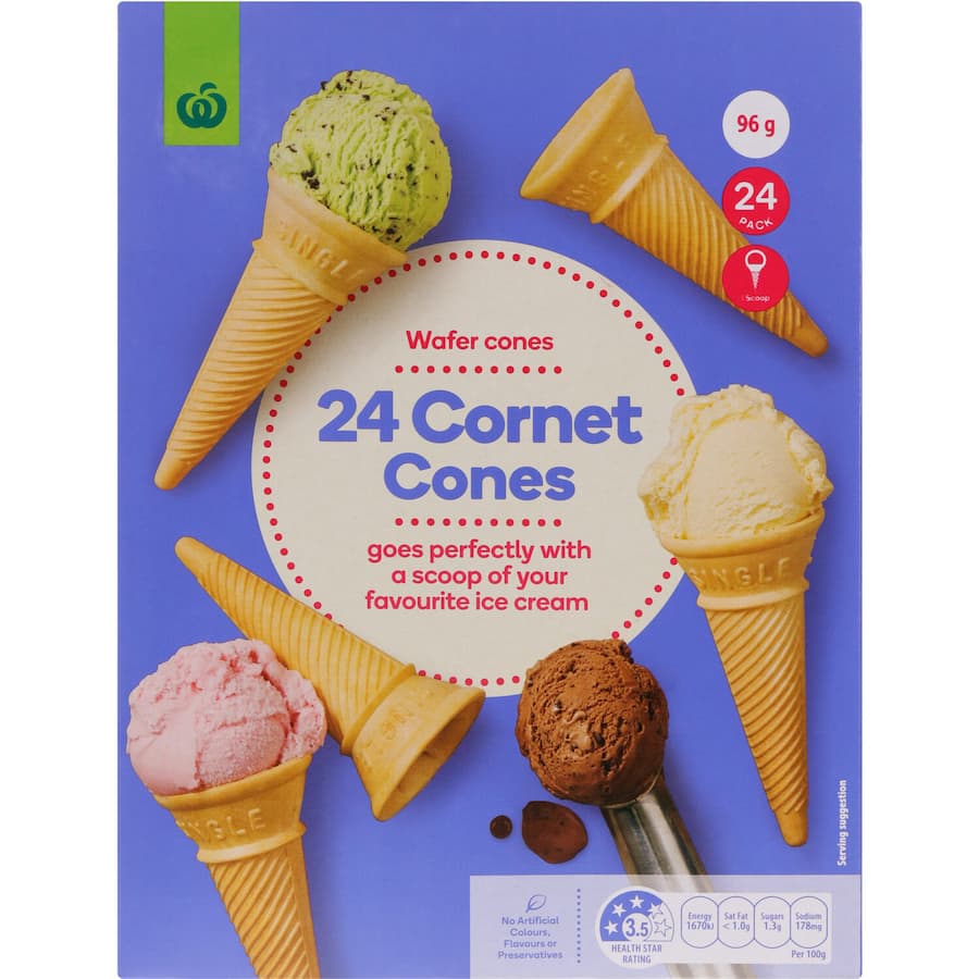 Woolworths Ice Cream Cones Cornet Boxed 24pack