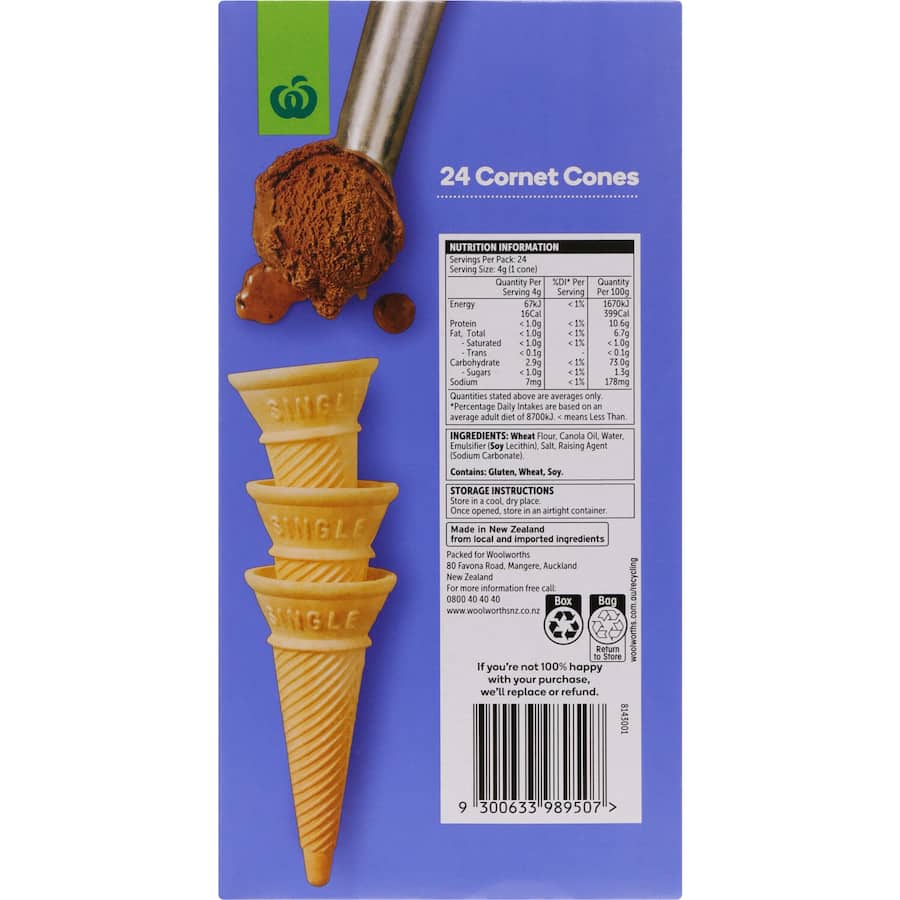 Woolworths Ice Cream Cones Cornet Boxed 24pack