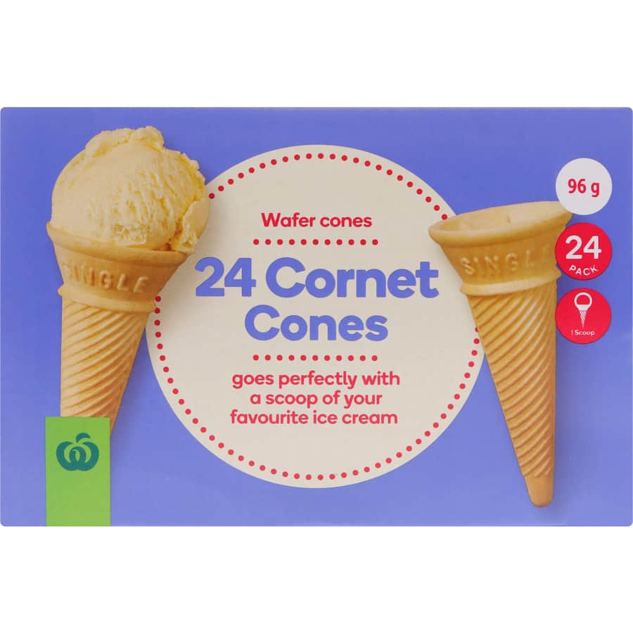 Woolworths Ice Cream Cones Cornet Boxed 24pack