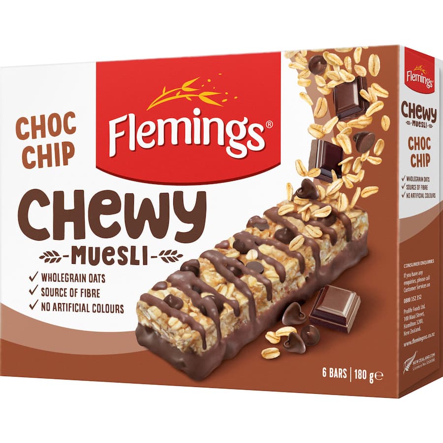 Flemings Chewy Muesli Bars Chocolate Chip 6pk 180g