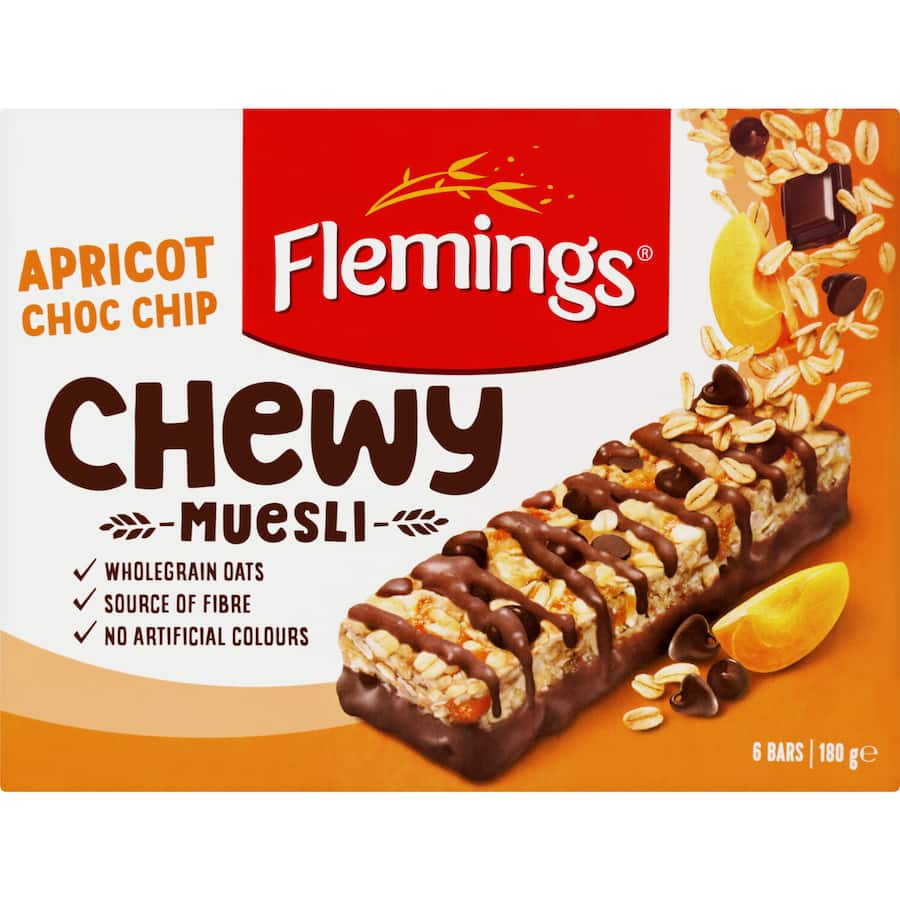 Flemings Chewy Muesli Bars Apricot Chocolate Chip 6pk 180g