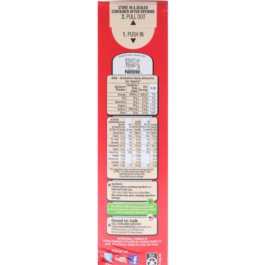 Uncle Tobys Oats Rolled Oats Breakfast Cereal Box 575g