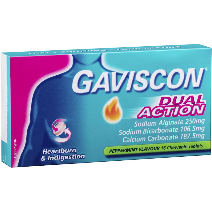 Gaviscon Dual Action Heartburn & Indigestion Relief Peppermint Chewable tablets 16pack