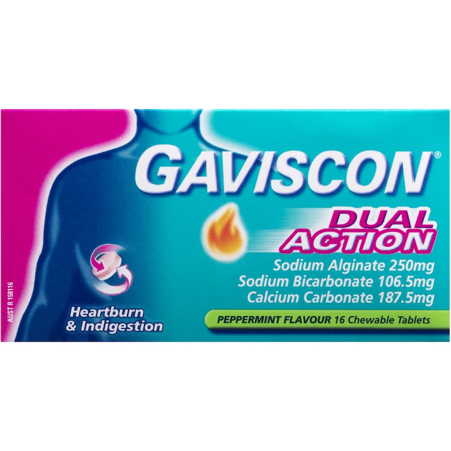 Gaviscon Dual Action Heartburn & Indigestion Relief Peppermint Chewable tablets 16pack