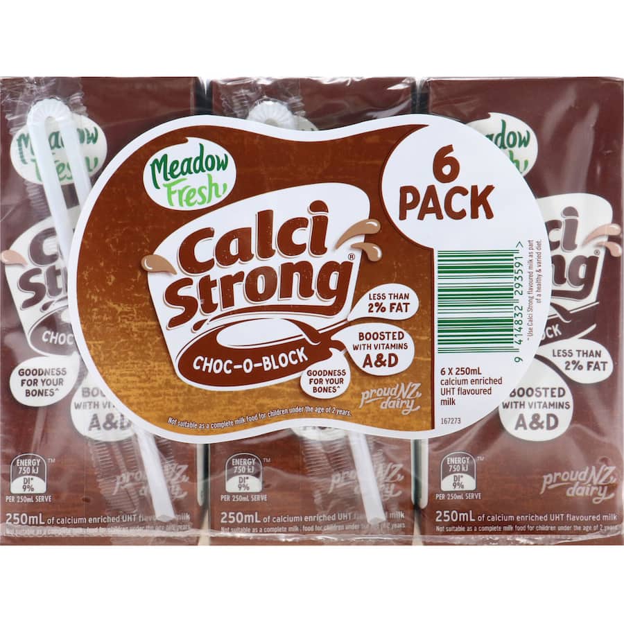 Meadow Fresh Calci Strong Flavoured Milk Chocolate Uht 6pk 250mL
